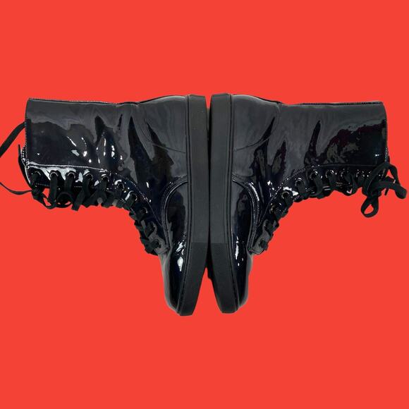 black vegan leather lace up boots glossy flat sole size 7 witchcore - Picture 5 of 8